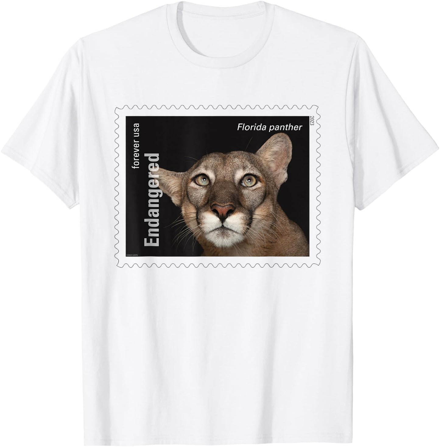 USPS Endangered Species Florida Panther Full Stamp T-Shirt - T-Shirt | White