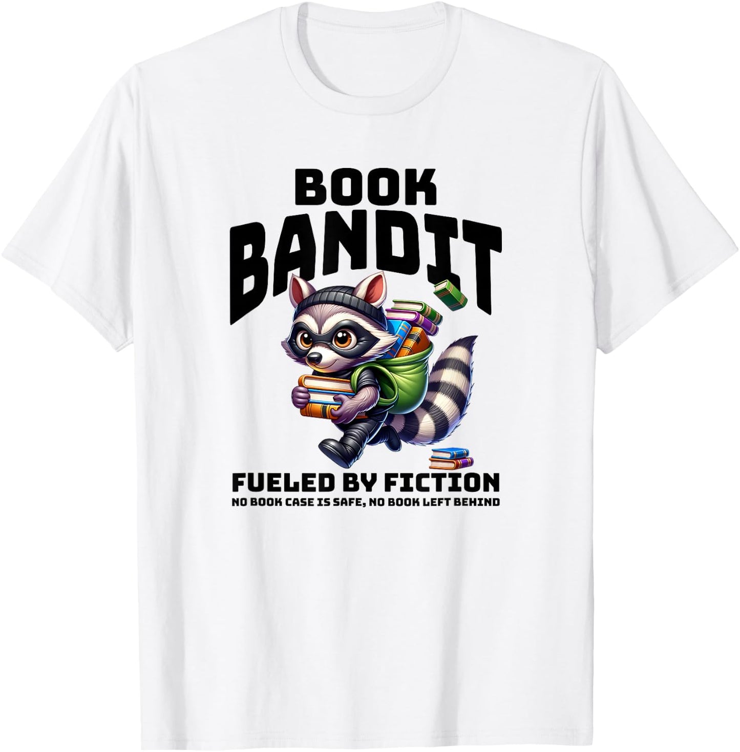 Racoon-Bookworm-Book Bandit-Fueled by Fiction T-Shirt - T-Shirt | White