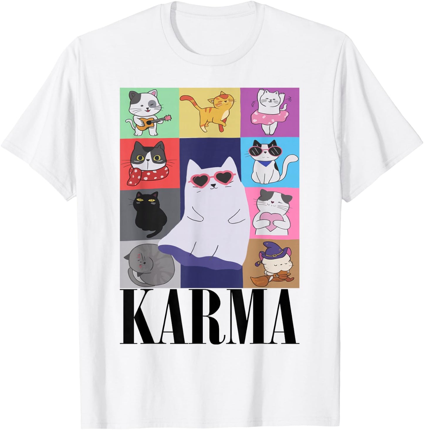 Vintage Cat Music For Teens Girls Kids Women Men Karma T-Shirt - T-Shirt | White