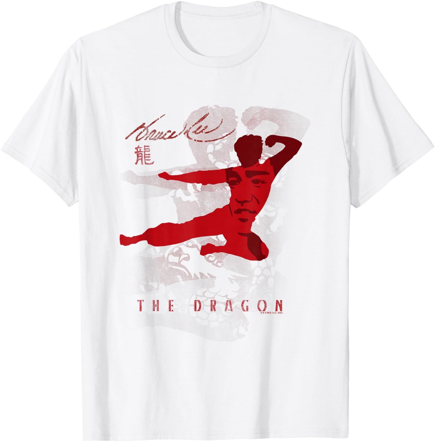 Bruce Lee The Dragon Flying Kick Silhouette Vintage T-Shirt - T-Shirt | White