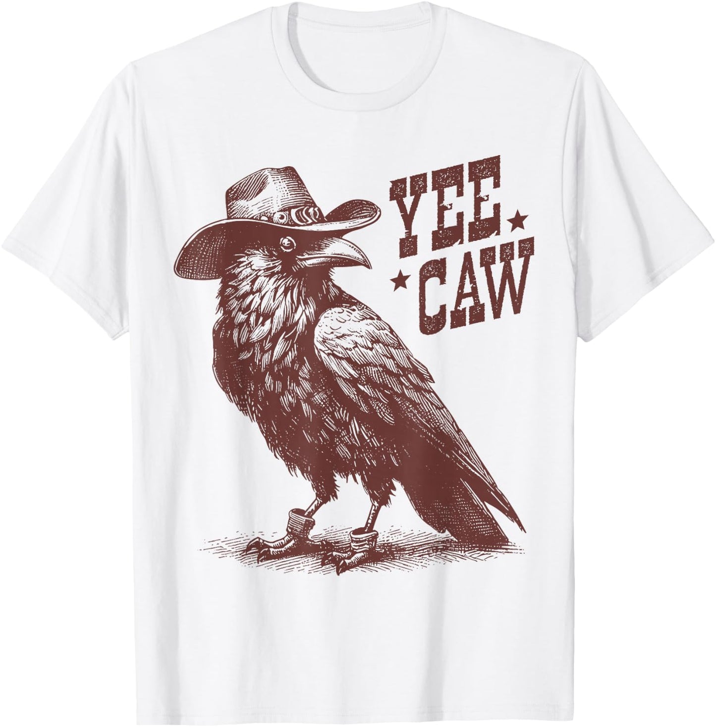 Crow Cowboy Hat Yee Caw Funny Western Crow Vintage T-Shirt - T-Shirt | White