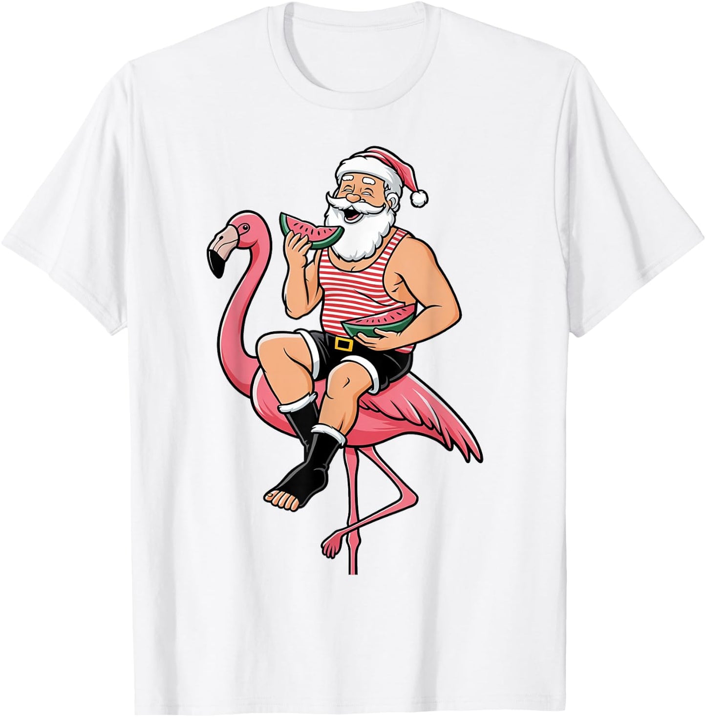 Santa Flamingo Floatie Christmas In July Summer Watermelon Men Women Kids T-Shirt - T-Shirt | White