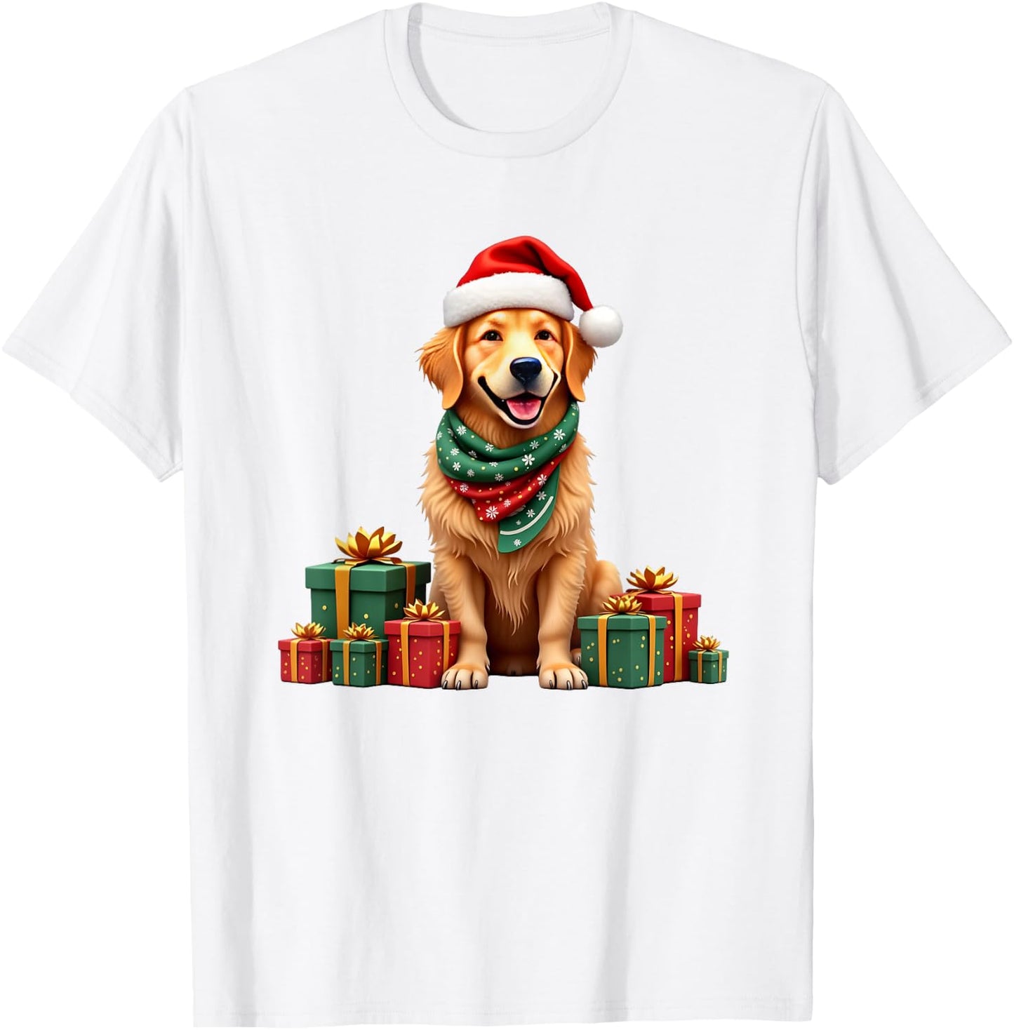 Golden Retriever dog, Christmas, Santa Hat T-Shirt - T-Shirt | White