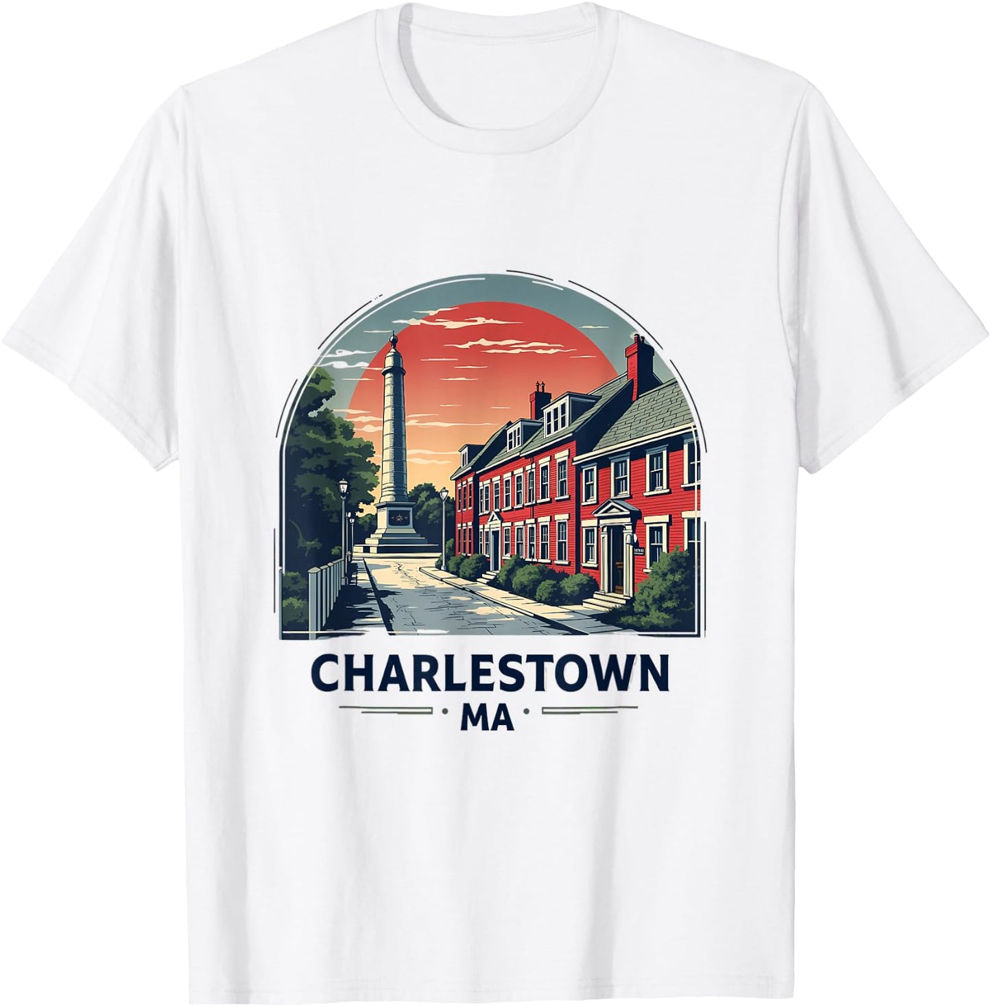 Charlestown MA Iconic Street And Monument T-Shirt - T-Shirt | White