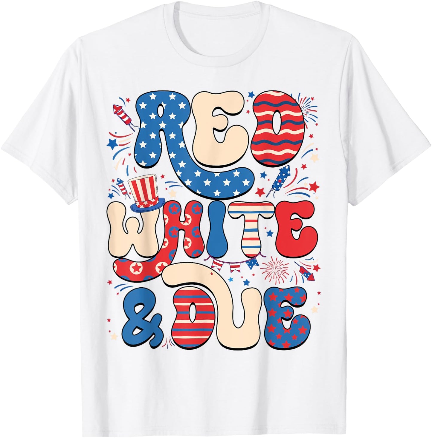 Red White And Due Retro Cute 4th Of July Pregnancy Patriotic T-Shirt - T-Shirt | White