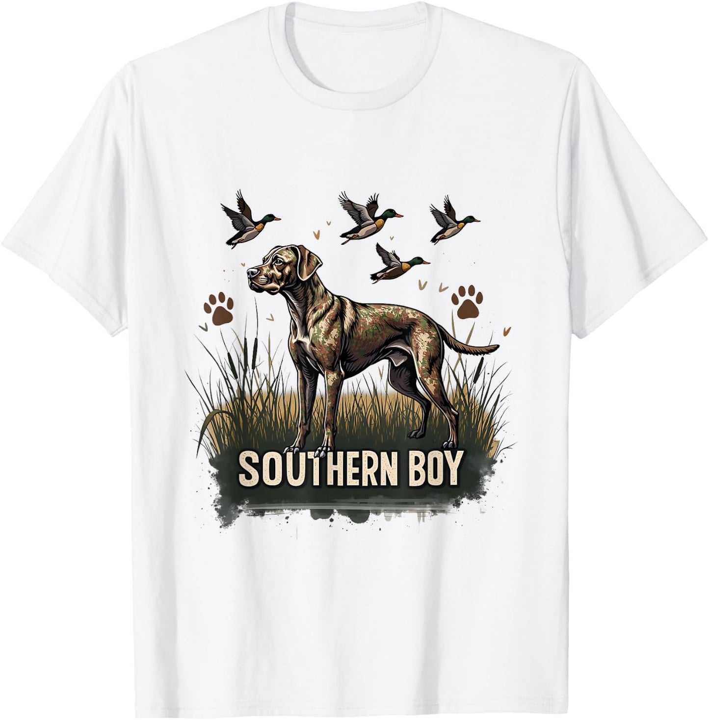 Retro Southern Boy Hunting Dog Waterfowl Dog Lovers Graphic T-Shirt - T-Shirt | White