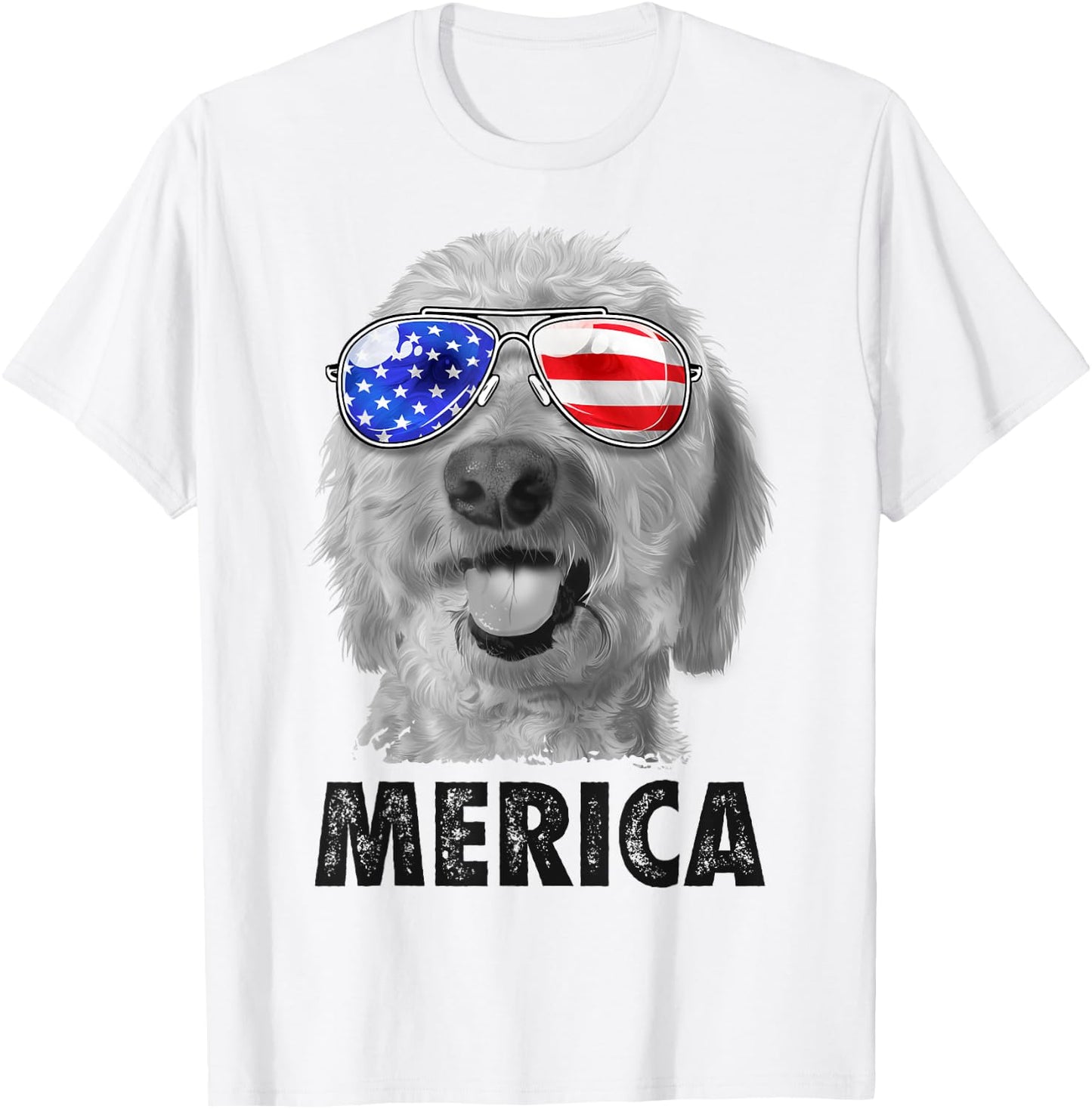 Goldendoodle Doodle 4th of July Merica Men USA American Flag T-Shirt - T-Shirt | White