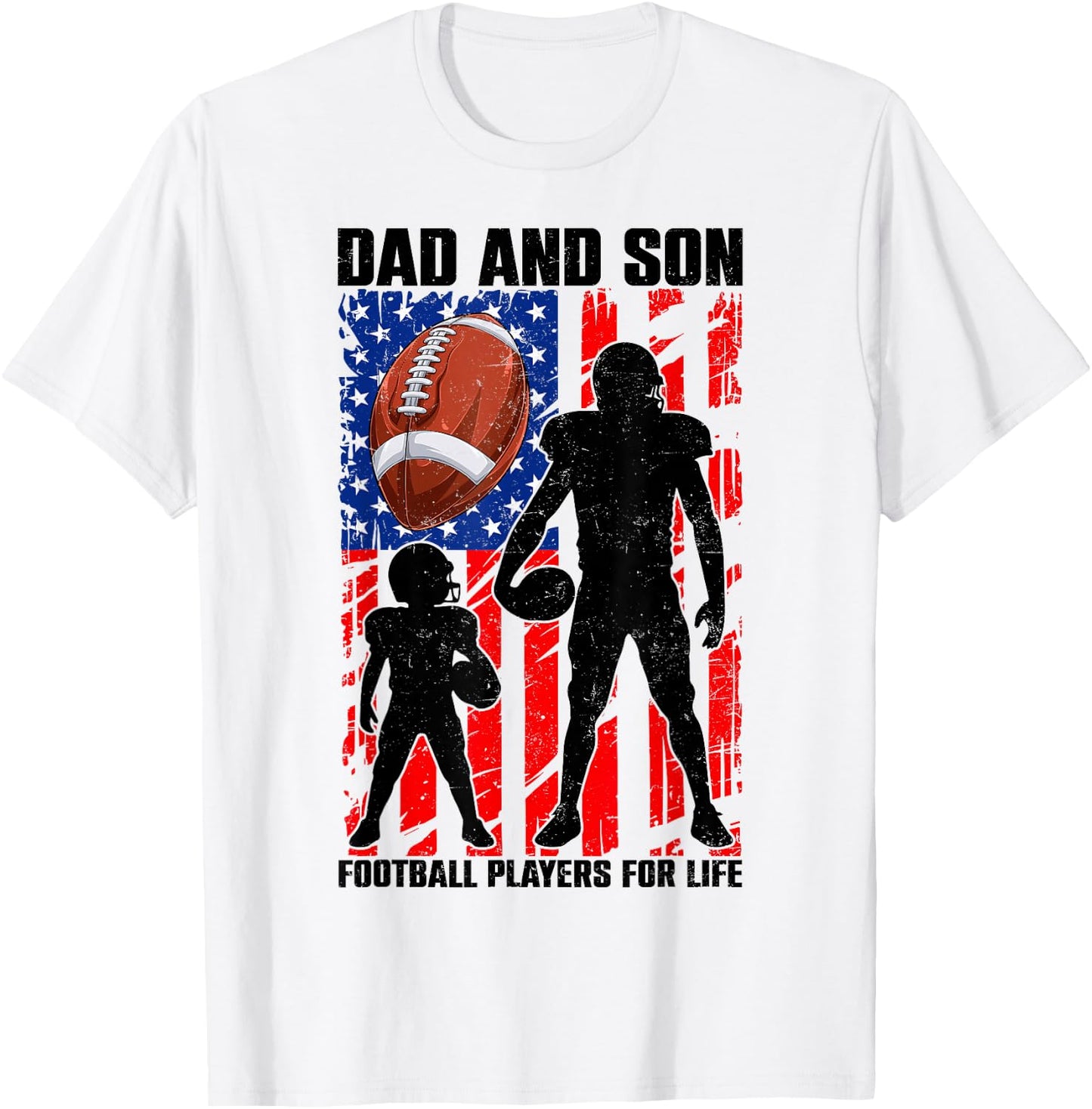 Dad & Son Football Players for Life Father's Day USA Flag T-Shirt - T-Shirt | White
