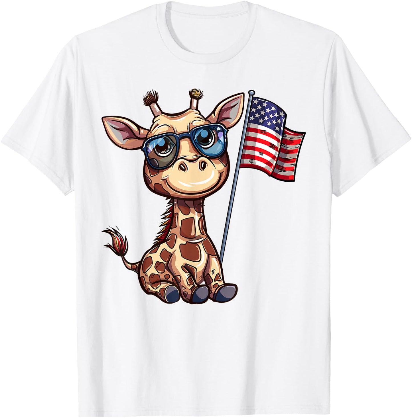 Giraffe USA Flag - Funny Giraffe Lovers 4th of July T-Shirt - T-Shirt | White