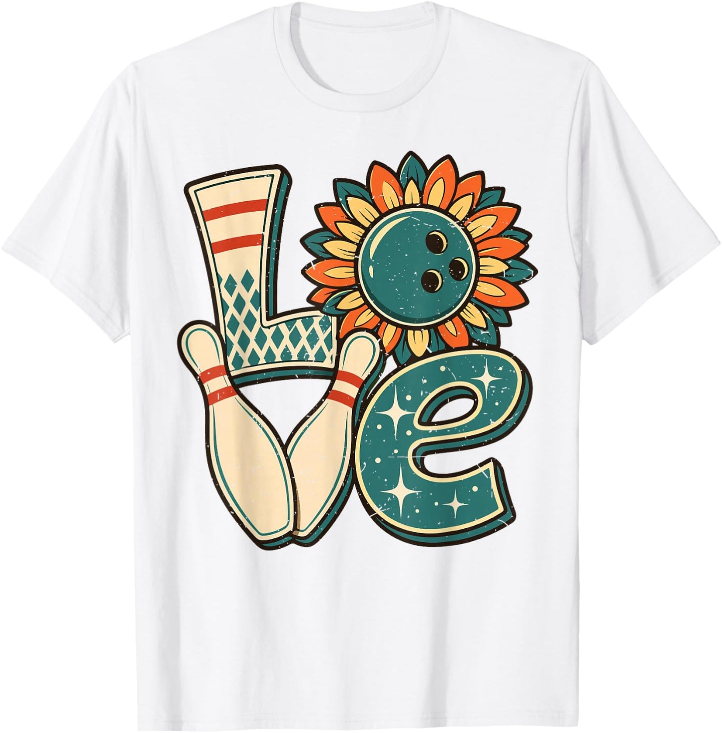 Women Bowling-Shirt Love Bowl Ball Sunflower Vintage Retro T-Shirt - T-Shirt | White
