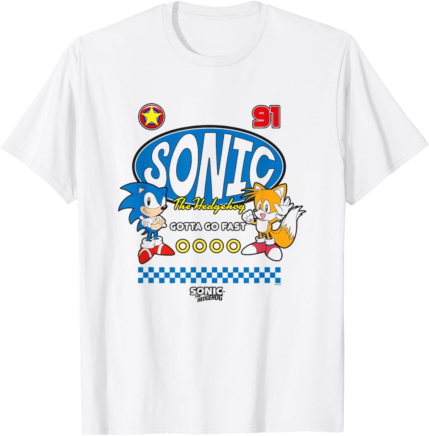 Sonic The Hedgehog Gotta Go Fast Sonic & Tails 91 Retro T-Shirt - T-Shirt | White