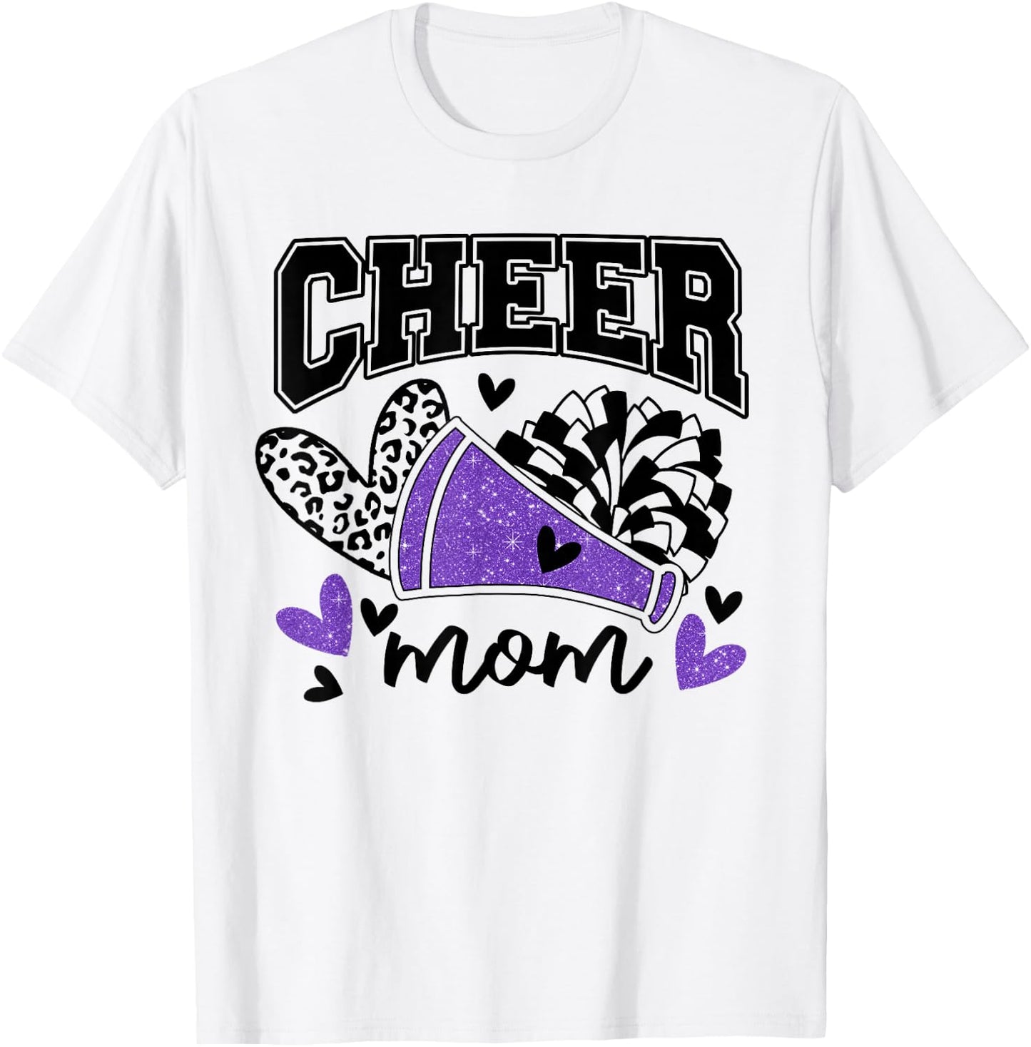 Cheer Mom Biggest Fan Cheerleader Black And Purple Pom Pom T-Shirt - T-Shirt | White