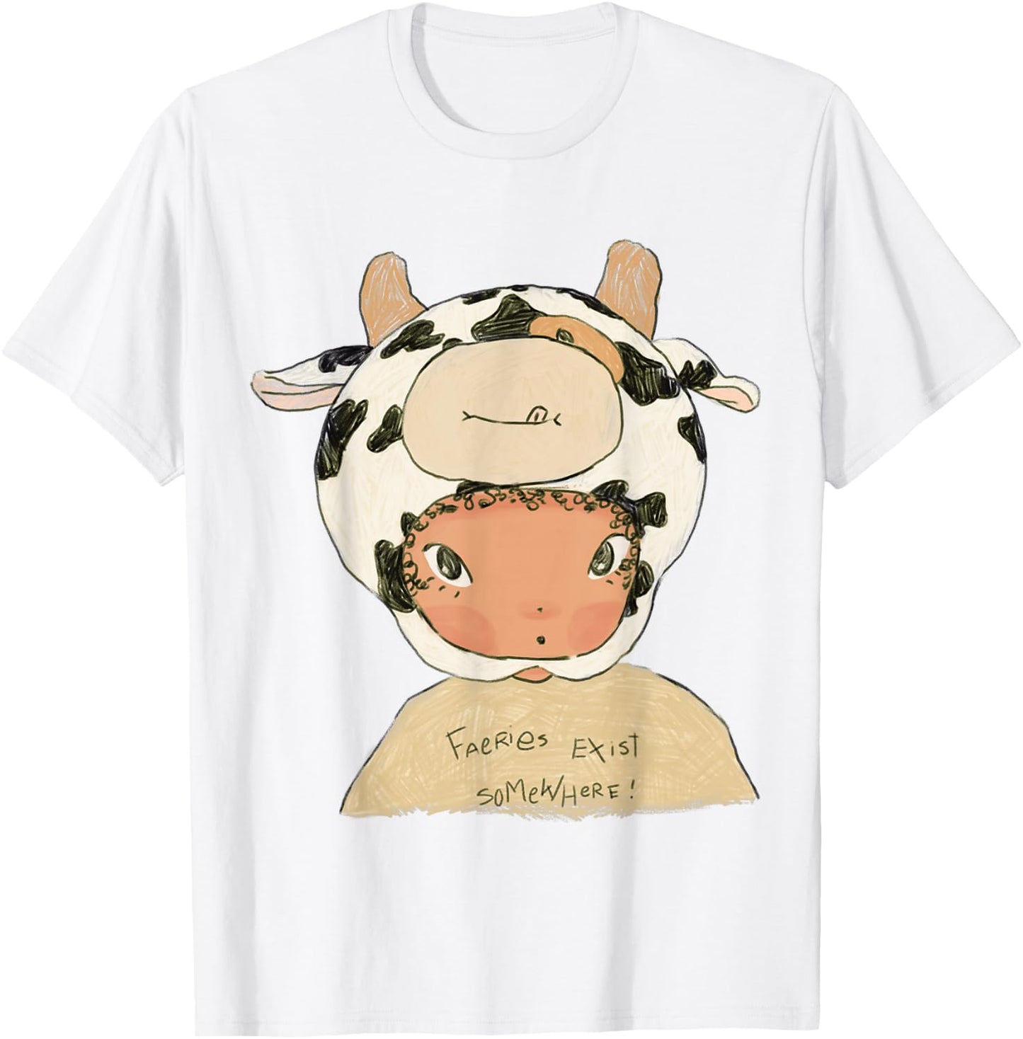 Faeries Exist Somewhere Cow Hat Fairy Core T-Shirt - T-Shirt | White