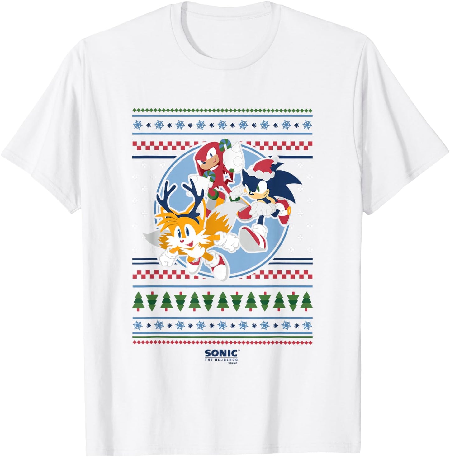 Sonic The Hedgehog Christmas Speedy Ugly Sweater Crew T-Shirt - T-Shirt | White