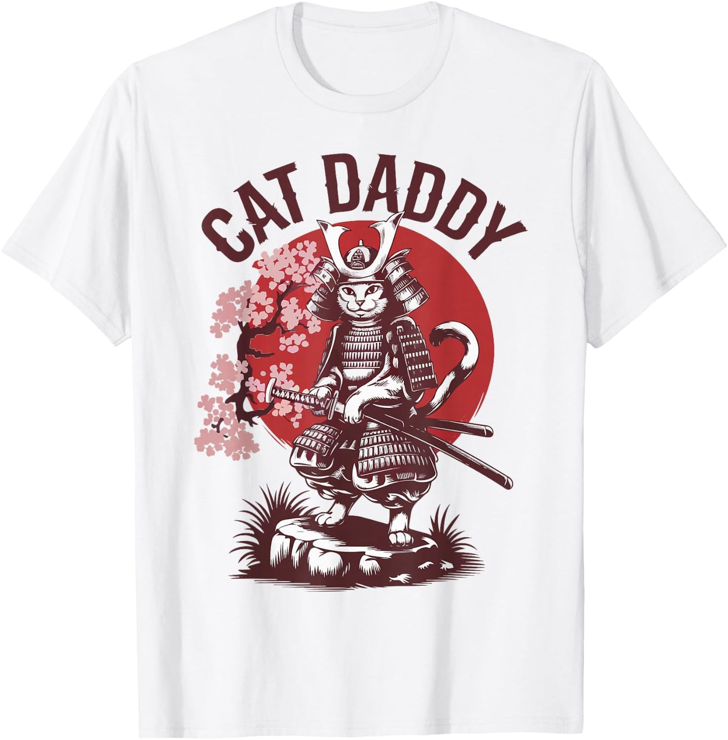 Funny Samurai Cat Daddy Kitten Dad Father Day Japanese Anime T-Shirt - T-Shirt | White