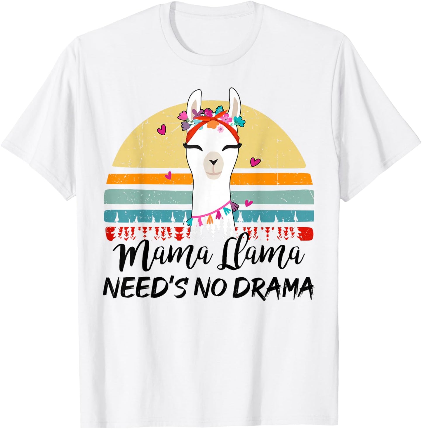 Llama-Shirt Mama-Llama Need No Drama Mothers Day Funny Women T-Shirt - T-Shirt | White