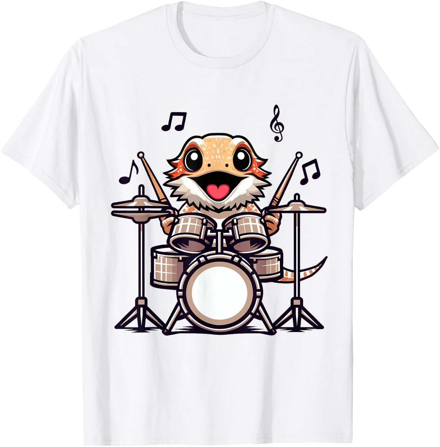 Funny Drummer Bearded Dragon Playing Drum Musician T-Shirt - T-Shirt | White