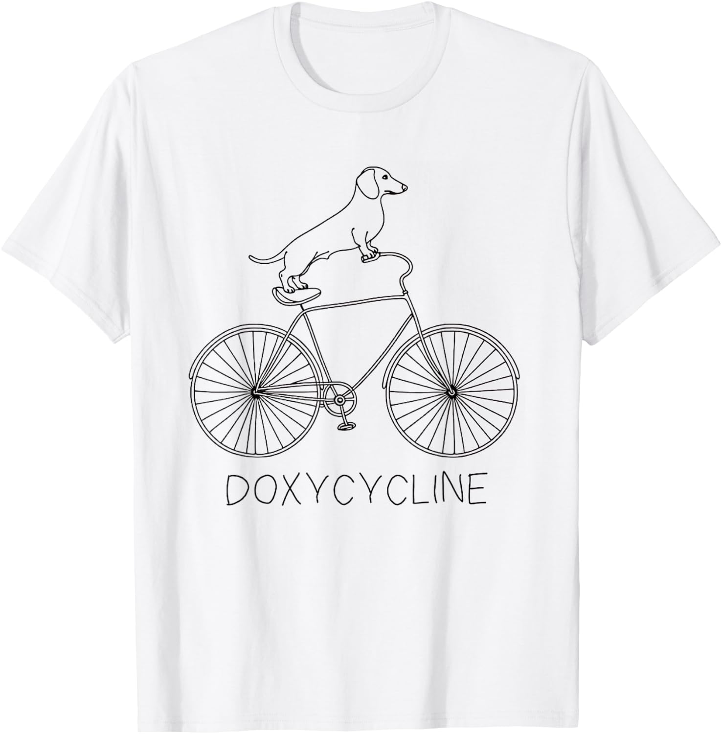 Doxycycline Pharmacy Pun Dachshund on Bicycle Veterinary T-Shirt - T-Shirt | White