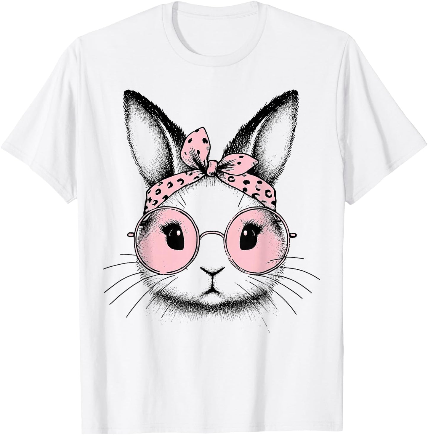 Bunny Easter Day Pink Bandana Glasses Rabbit Women Girl Kid T-Shirt - T-Shirt | White