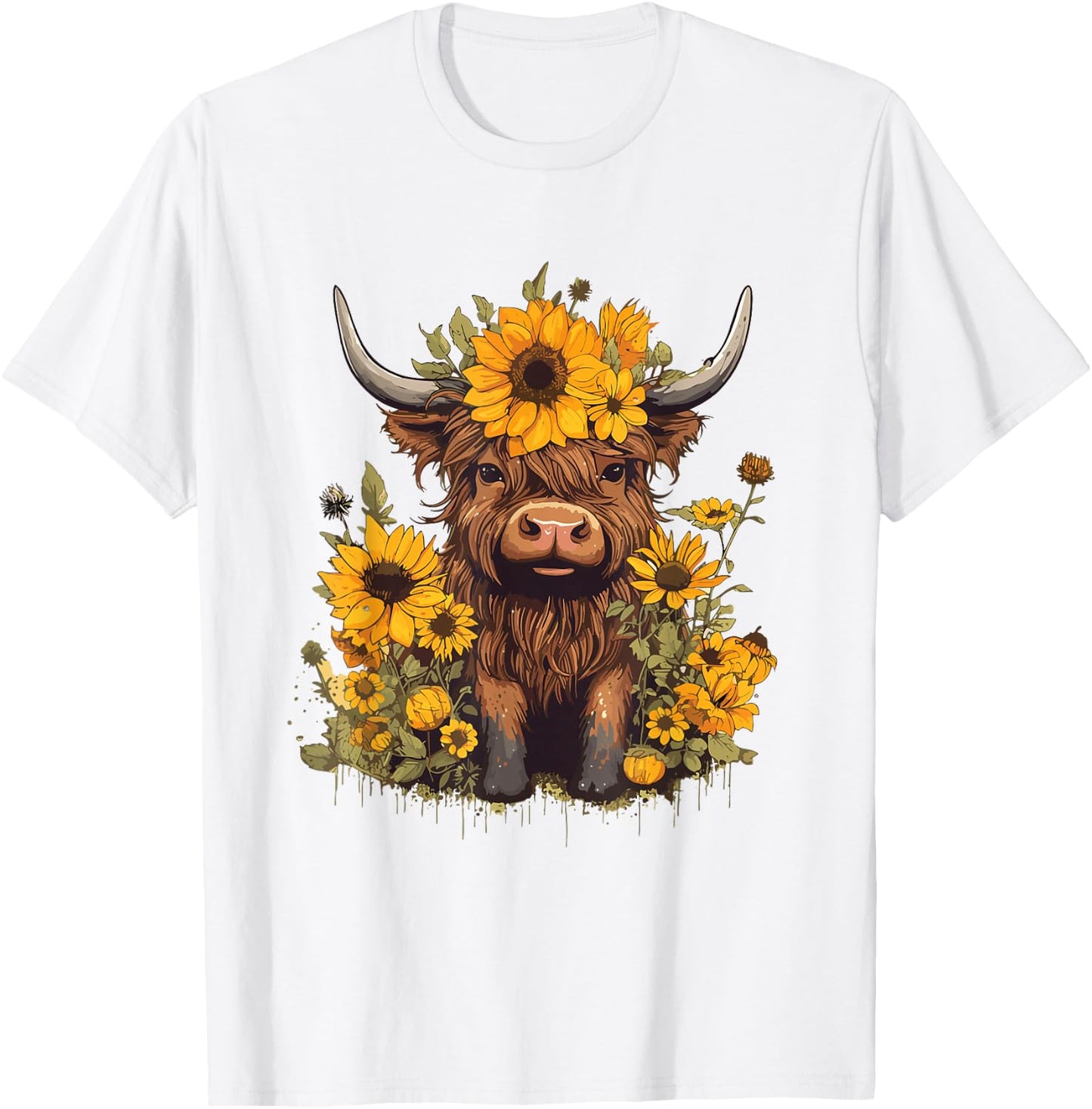 Scottish Highland Cow Sunflowers Heifer Country Farmer Girl T-Shirt - T-Shirt | White