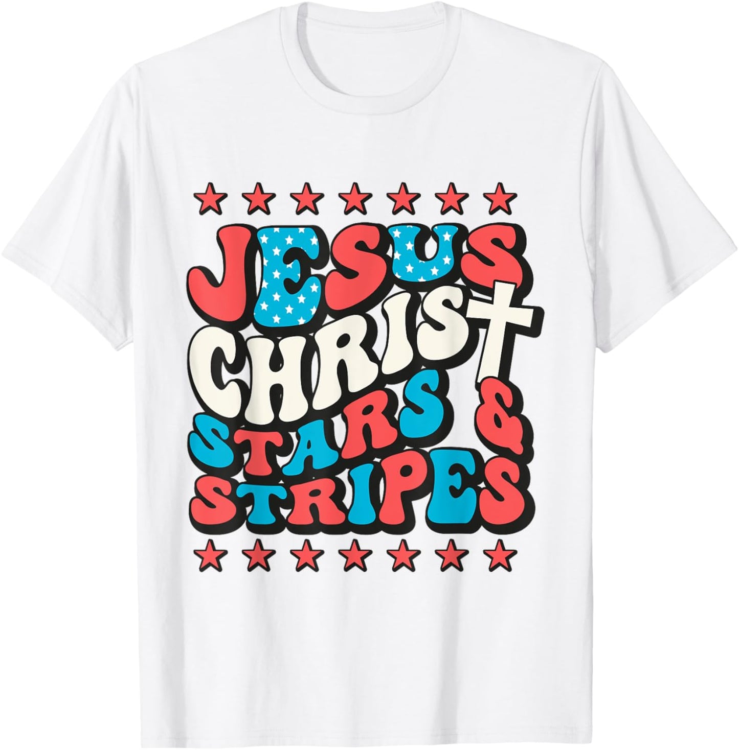 Jesus Christ Stars & Stripes Retro 4th of July Christian USA Kids Men T-Shirt - T-Shirt | White