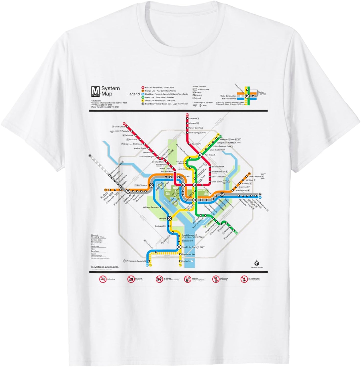 Washington DC Metro Map Silver Line T-Shirt - T-Shirt | White
