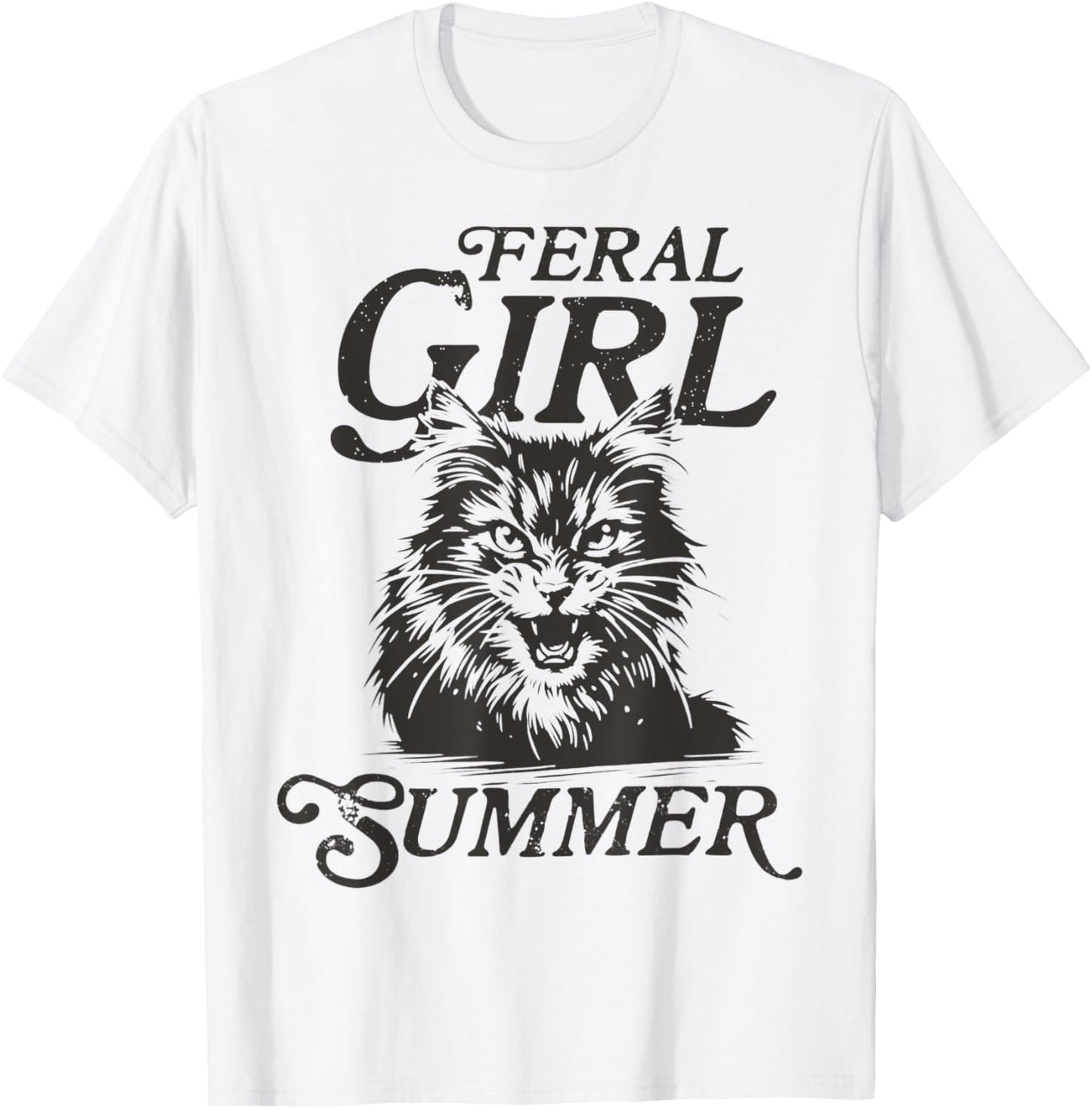Funny Cat Feral Girl Summer T-Shirt - T-Shirt | White