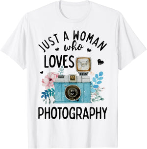 Just A Woman Who Loves Photography Photographer Camera Lover T-Shirt - T-Shirt | White