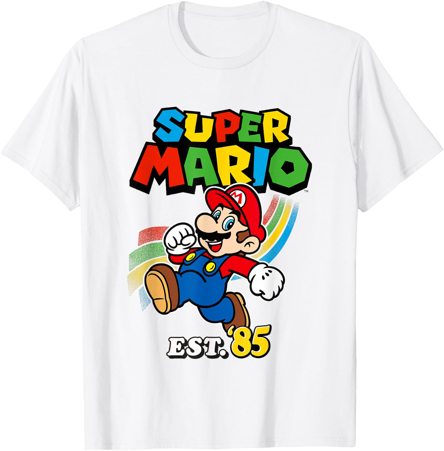 Super Mario Est. '85 Iconic Colorful Retro Big Chest Logo T-Shirt - T-Shirt | White