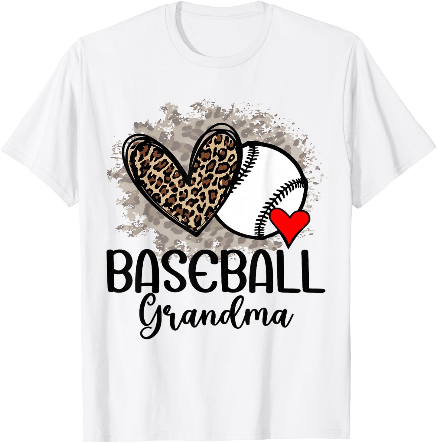 Baseball Grandma Funny Leopard Heart Proud Baseball Grandma T-Shirt - T-Shirt | White