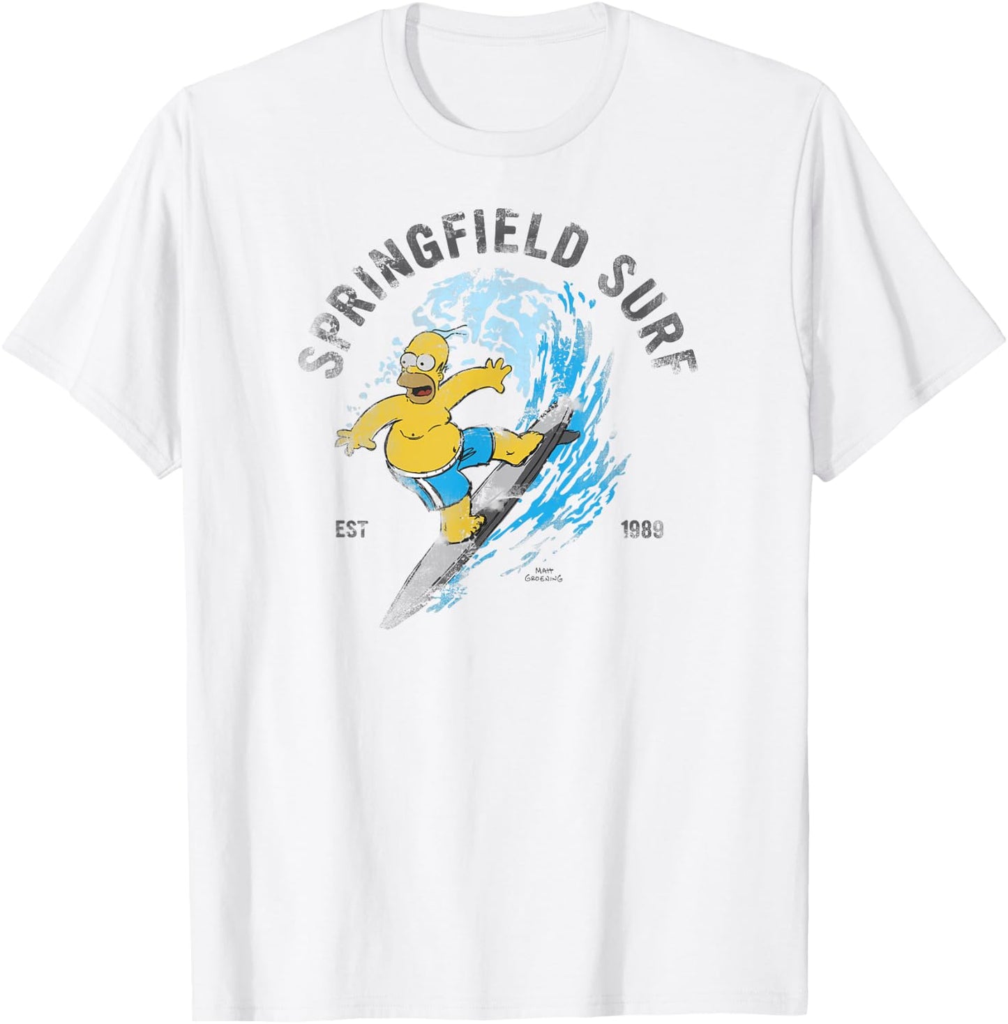 The Simpsons Homer Springfield Surf 1989 Distressed C2 T-Shirt - T-Shirt | White