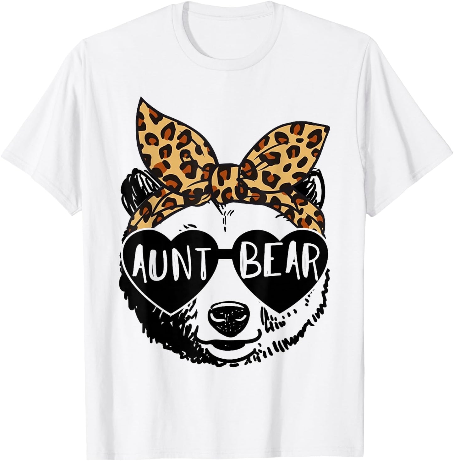 Aunt Bear Face Sunglasses Leopard Print Auntie Mother's Day T-Shirt - T-Shirt | White