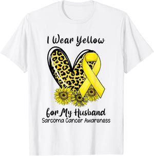 Leopard Heart I Wear Yellow For My Husband Sarcoma Cancer T-Shirt - T-Shirt | White