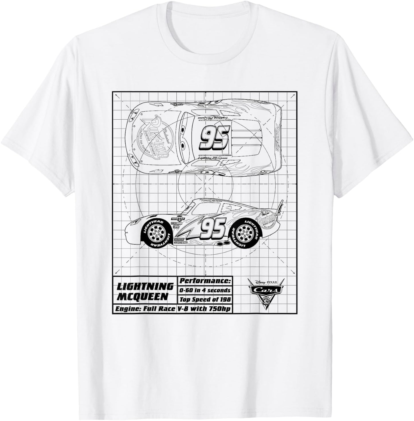 Cars Lightning McQueen Blueprint , White T-Shirt - T-Shirt | White