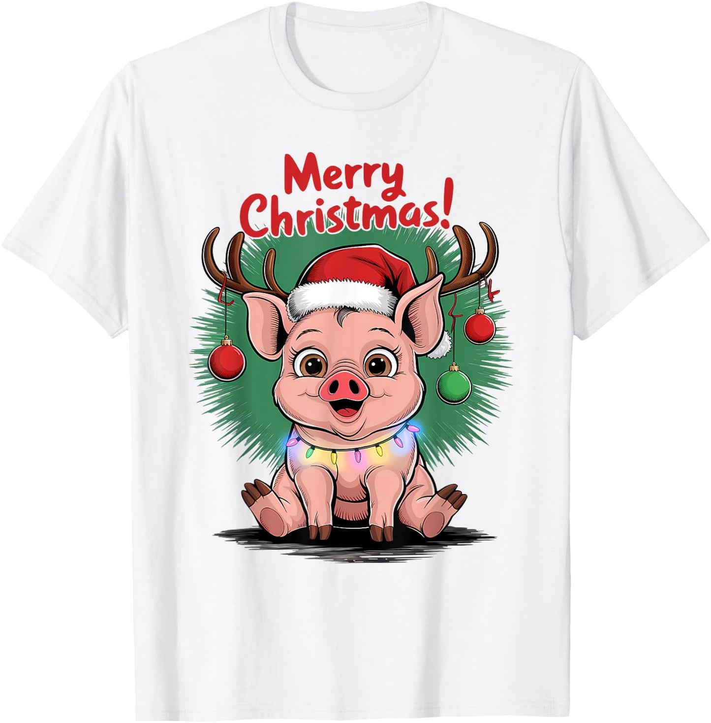 Pig Christmas Jumper, Merry Christmas Cute Funny Pigs T-Shirt - T-Shirt | White