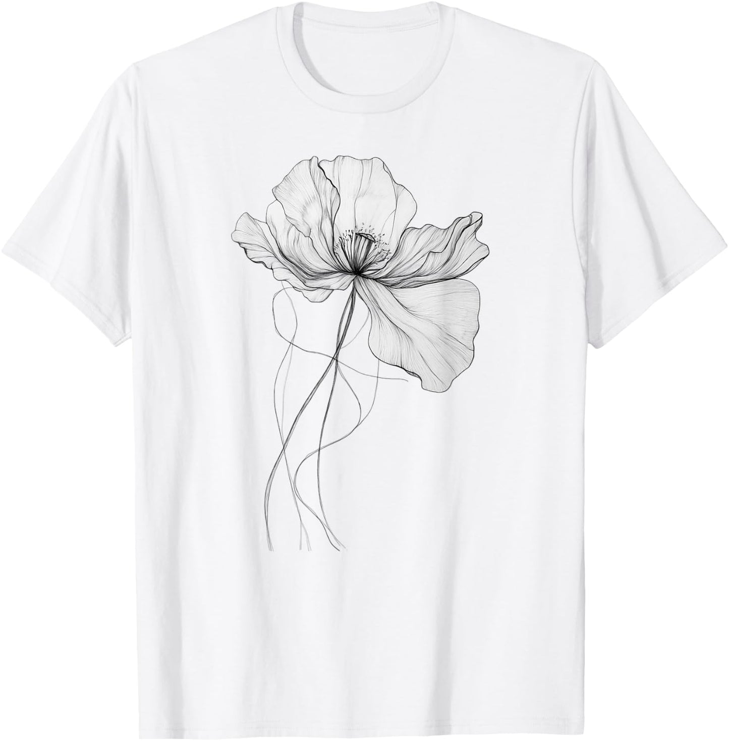 Poppy August Birth Flower Minimalistic Black and White T-Shirt - T-Shirt | White