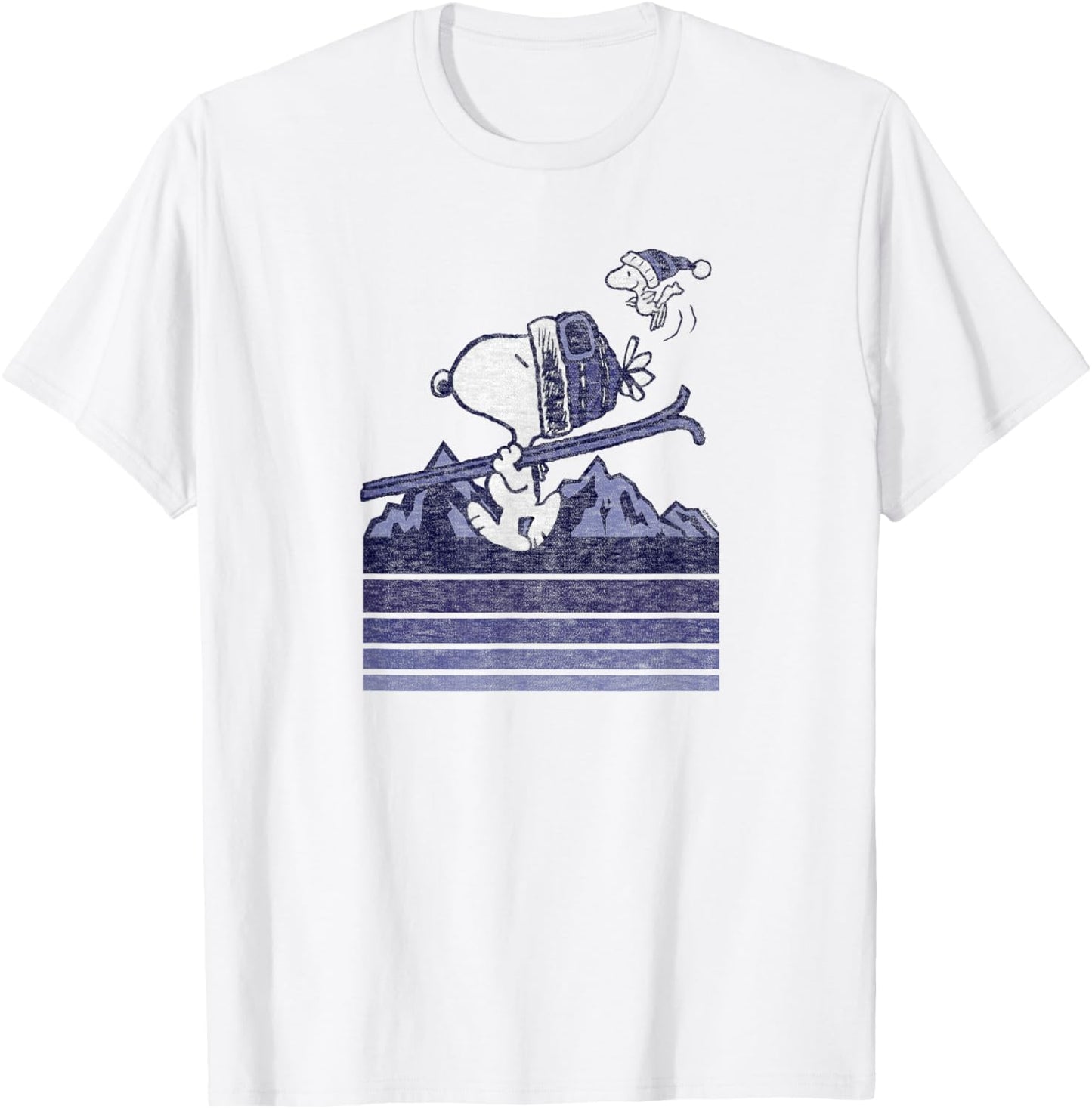 Peanuts Snoopy Woodstock Ski Stripes , White T-Shirt - T-Shirt | White