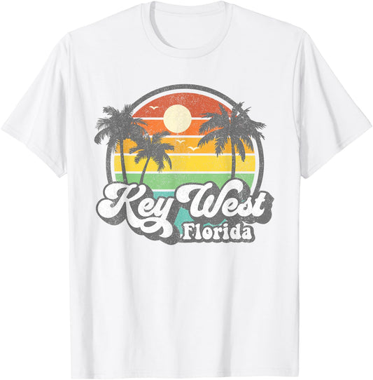 Vintage Key West Florida Keys Retro 70's Beach Vacation Gift T-Shirt - T-Shirt | White