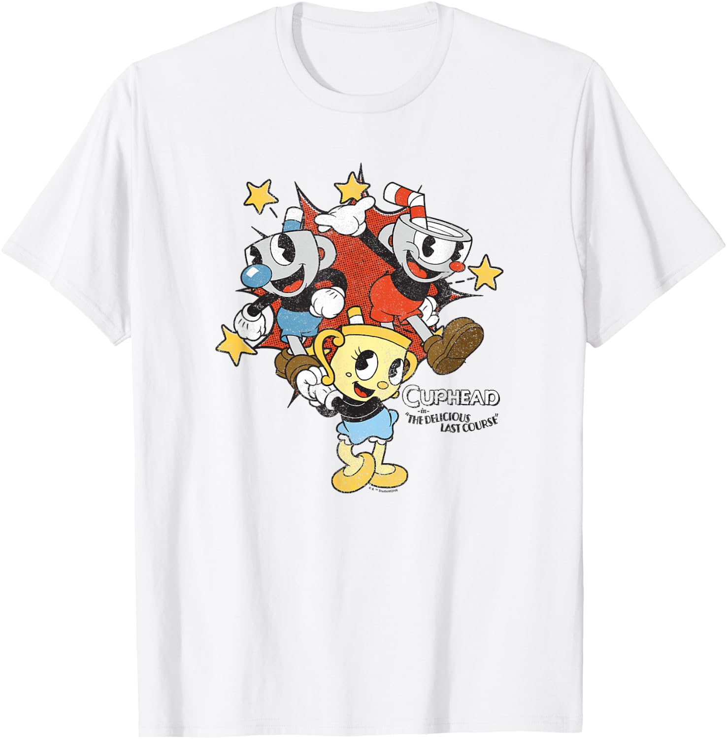 Cuphead: The Delicious Last Course Characters Group Shot T-Shirt - T-Shirt | White