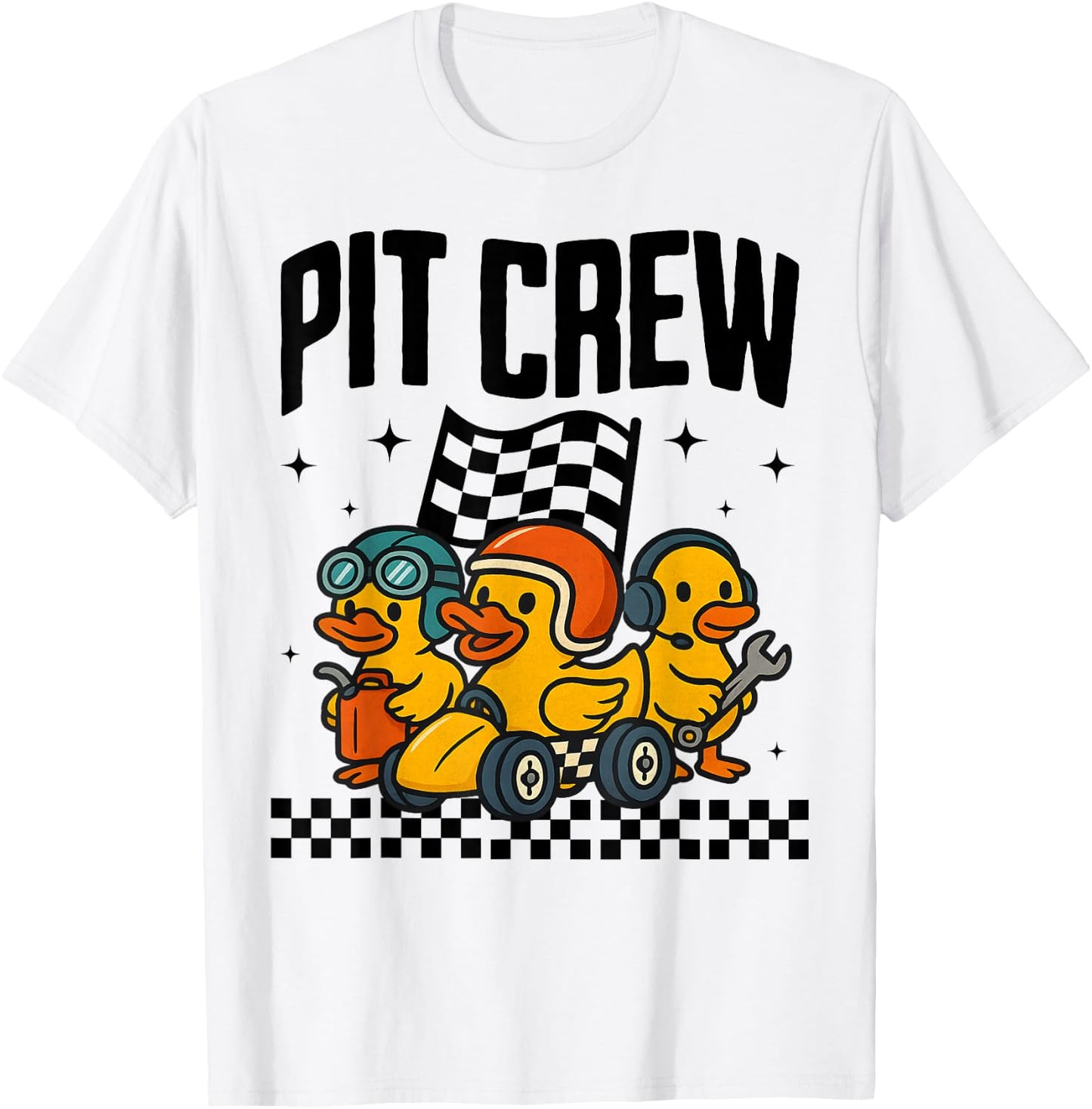 Checkered Rubber Ducky Racing Birthday Pit Crew Matching Car T-Shirt - T-Shirt | White
