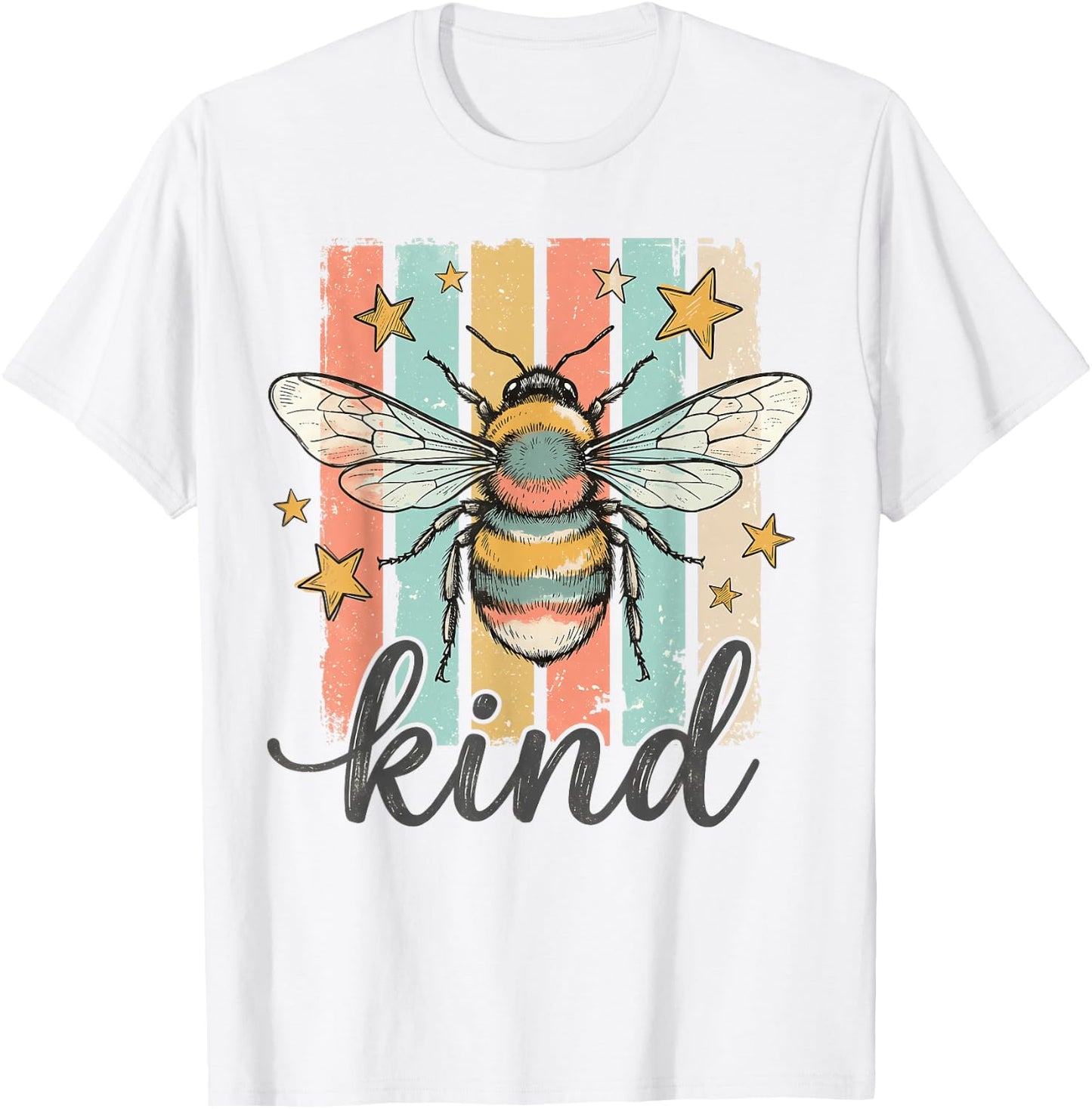 Bee Kind Vintage Bumblebee Retro Striped Graphic T-Shirt - T-Shirt | White