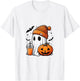 Cute Halloween Ghost with Pumpkin T-Shirt - T-Shirt | White