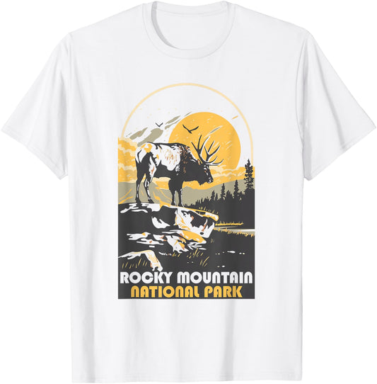 RMNP Rocky Mountain National Park Vintage Elk Colorado T-Shirt - T-Shirt | White