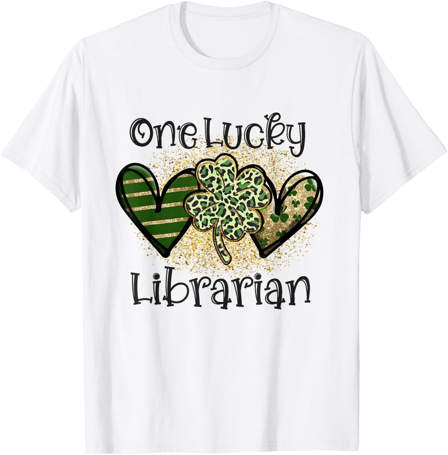 One Lucky Librarian St Patricks Day Leopard Shamrock Library T-Shirt - T-Shirt | White