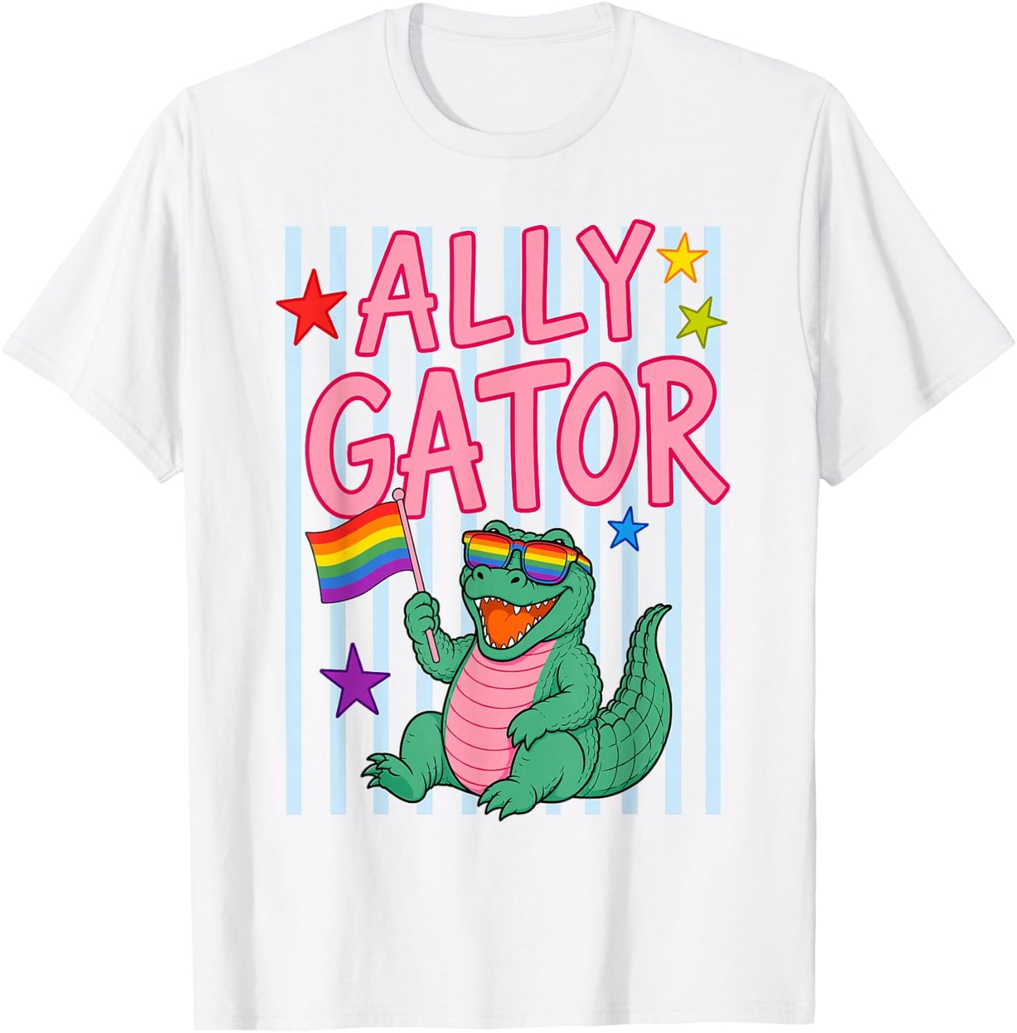 Ally Gator Pride Month Rainbow Flag Gay LGBT Ally Alligator T-Shirt - T-Shirt | White