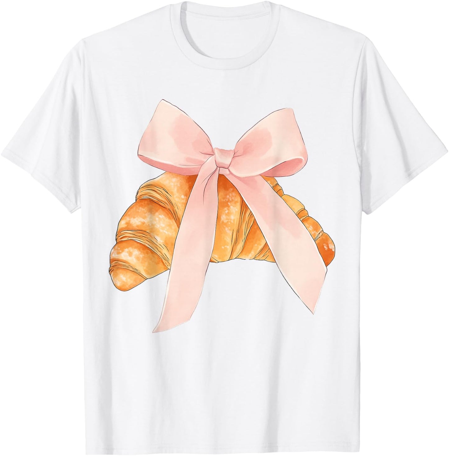 Coquette Pink Bow Croissant Cute Baking Baker Pastry Girl T-Shirt - T-Shirt | White