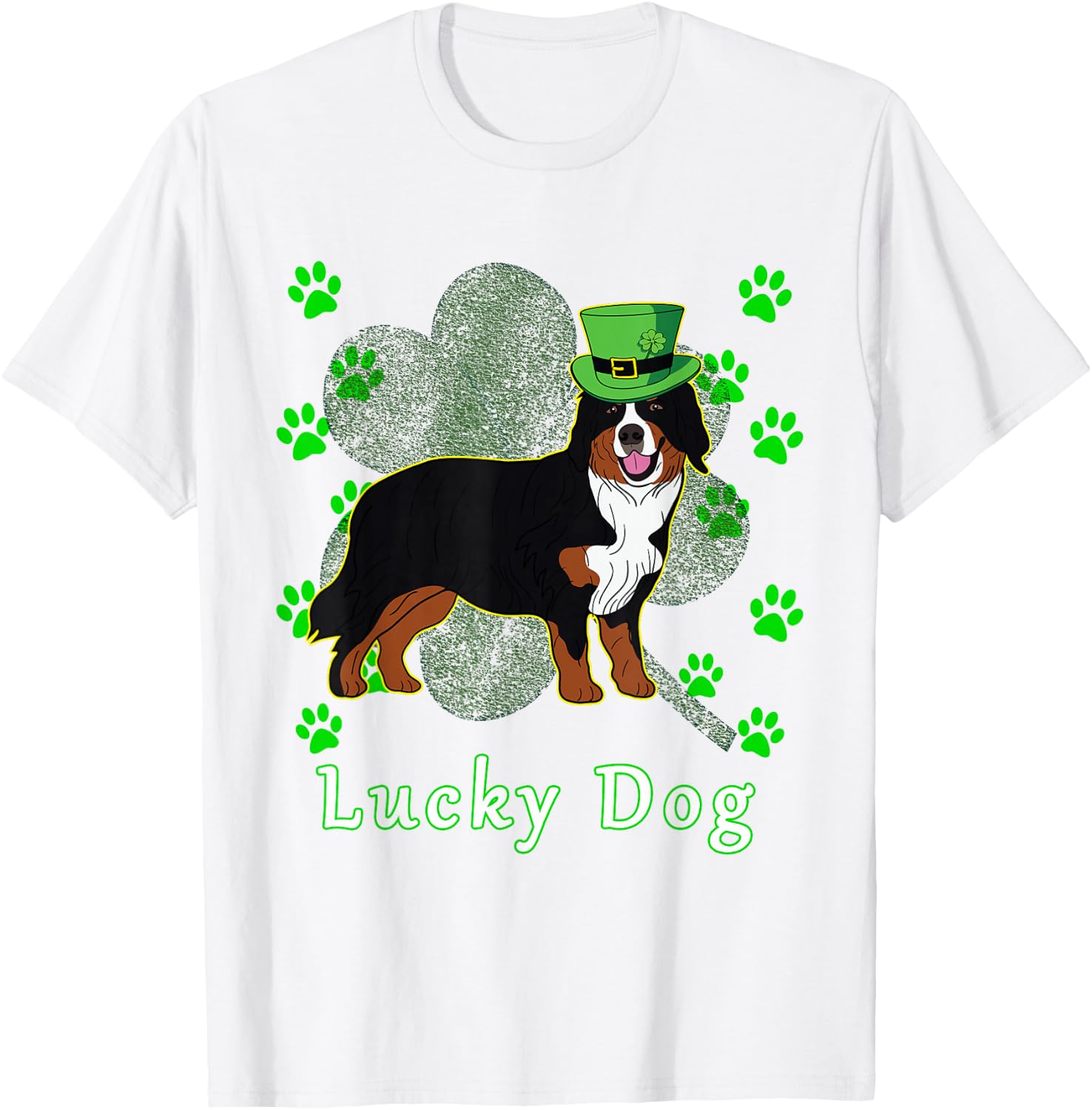 St Patricks Day Dog T Shirt Bernese Mountain Dog Men Women Kids T-Shirt - T-Shirt | White