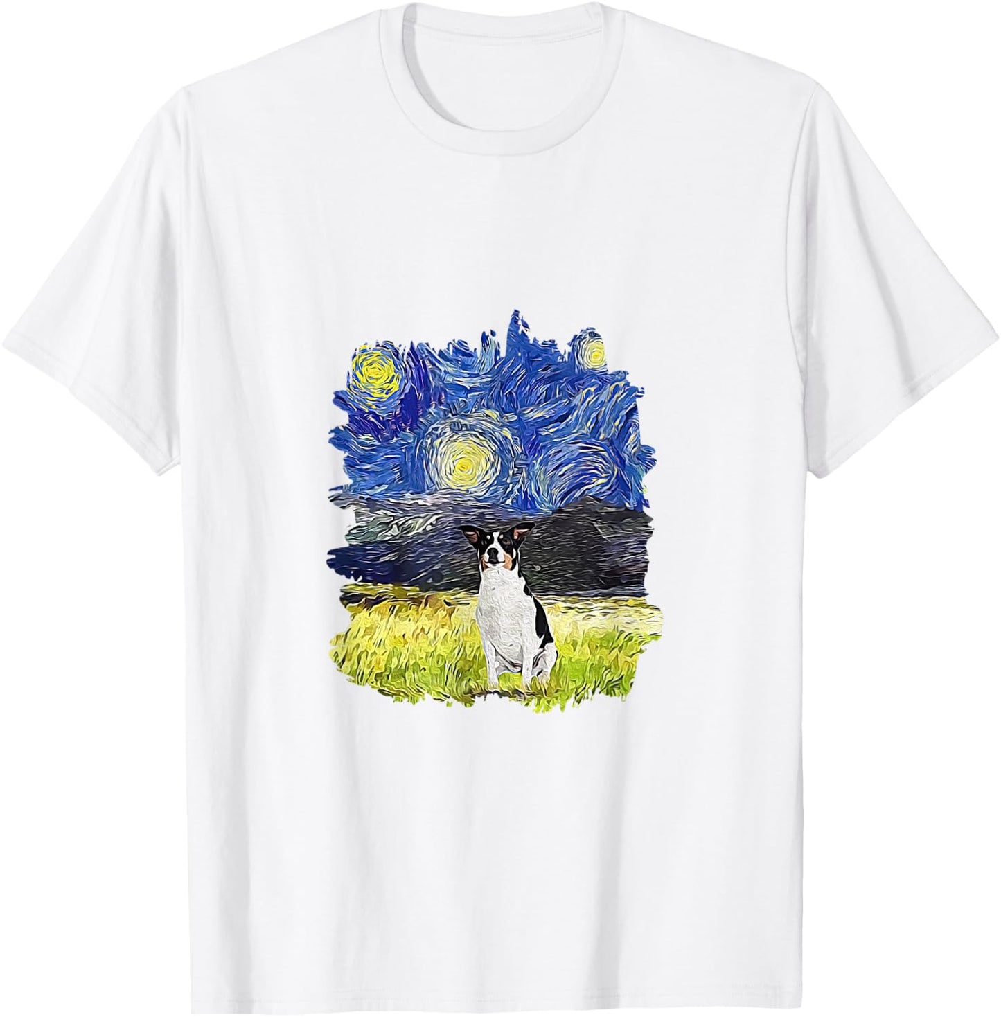Starry Night Impressionist - Dog Art Rat Terrier Men Women Kids T-Shirt - T-Shirt | White