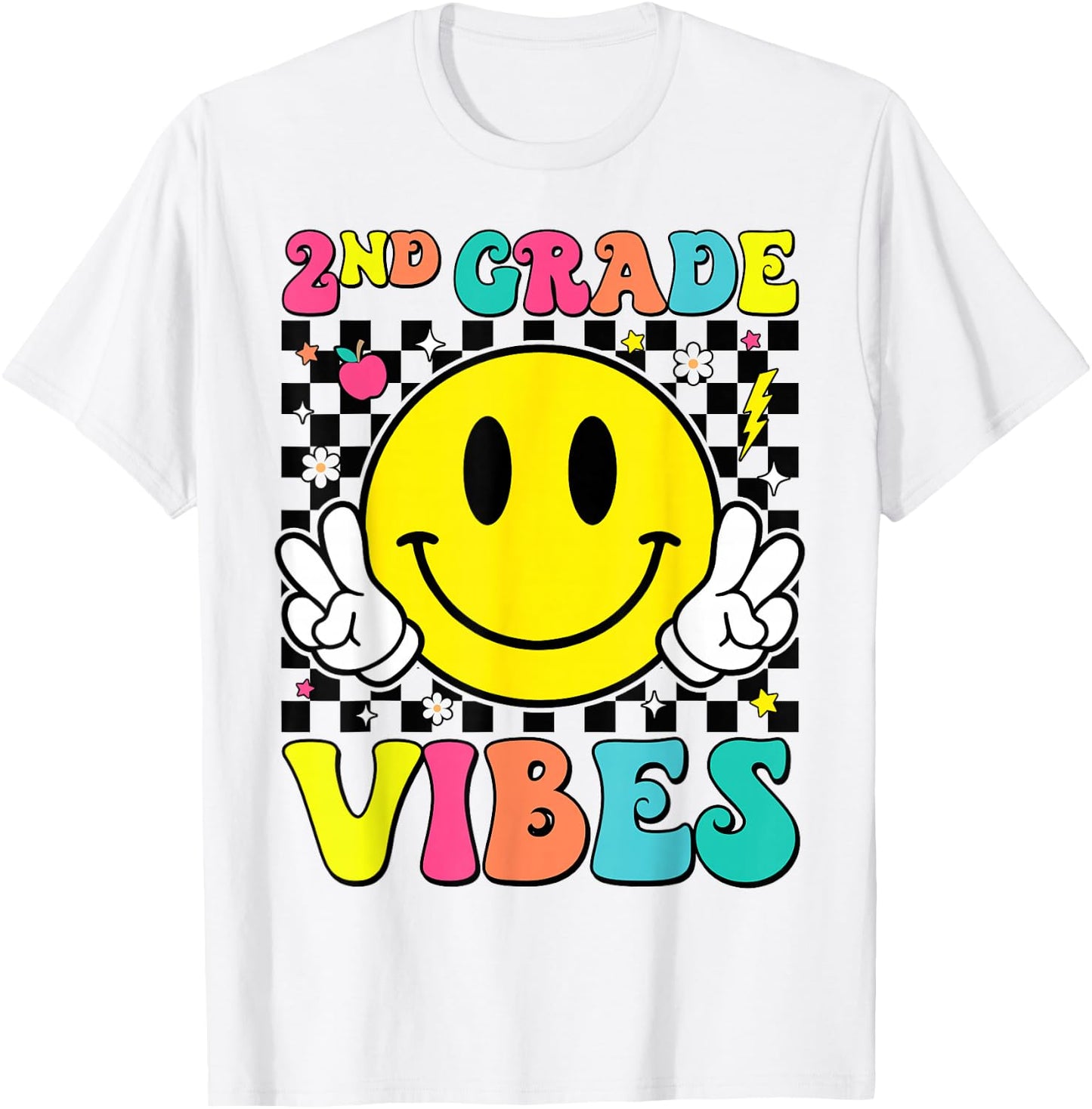Girls 2nd Grade Vibes Smile Face Back to School Second Grade T-Shirt - T-Shirt | White