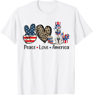 Peace Love Dalmatian Dog Patriotic America Flag 4th July Men Women T-Shirt - T-Shirt | White